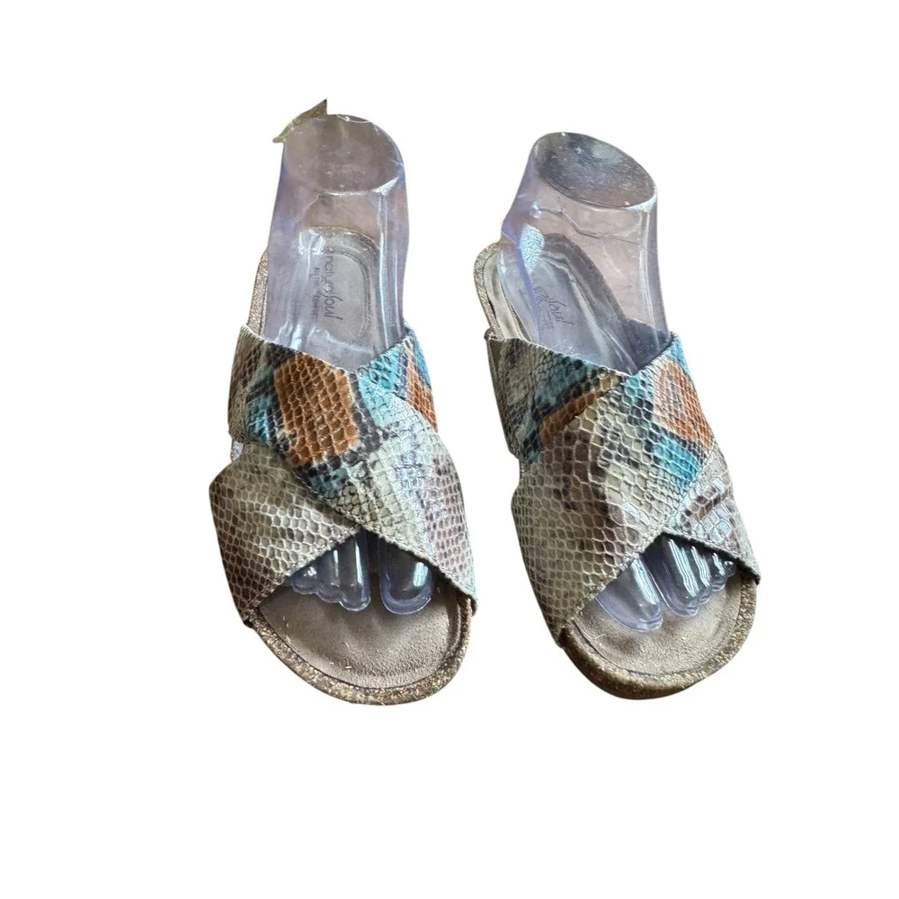 Natural Soul Wedge Sandals Women 7.5 Multi Color Excellent Snakeskin Kyra Slide